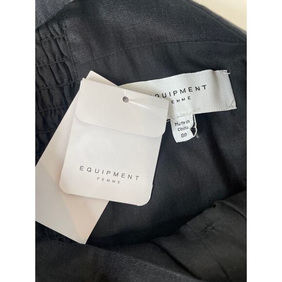 NWT Equipment Linen Katia Button Front Mini Dress Black Squared Neck Linen 00 - Picture 7 of 8